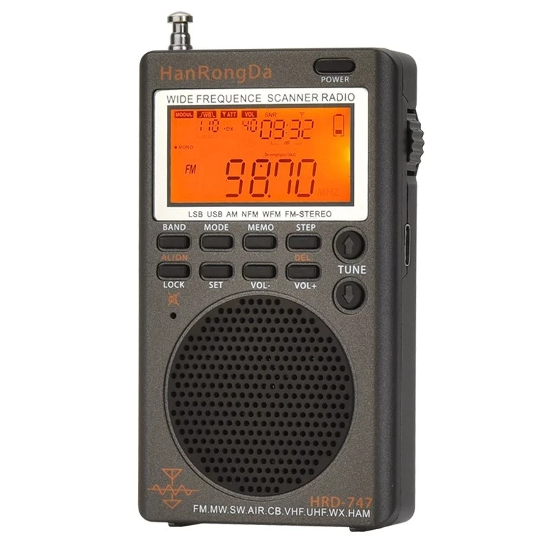 hrd 747 portable all band mini radio SSB Shortwave Radio FM/LSB/AIR/CB/VHF/UHF Full Band NOAA Alert Digital Radio