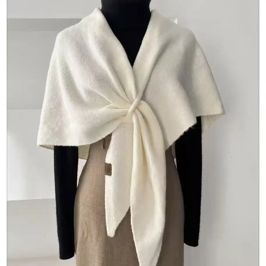 

2025 Women Shawl Elegant Solid Color Triangle Scarf Multifunctional Shawl Cape Wool Blending Large Scarf Wraps