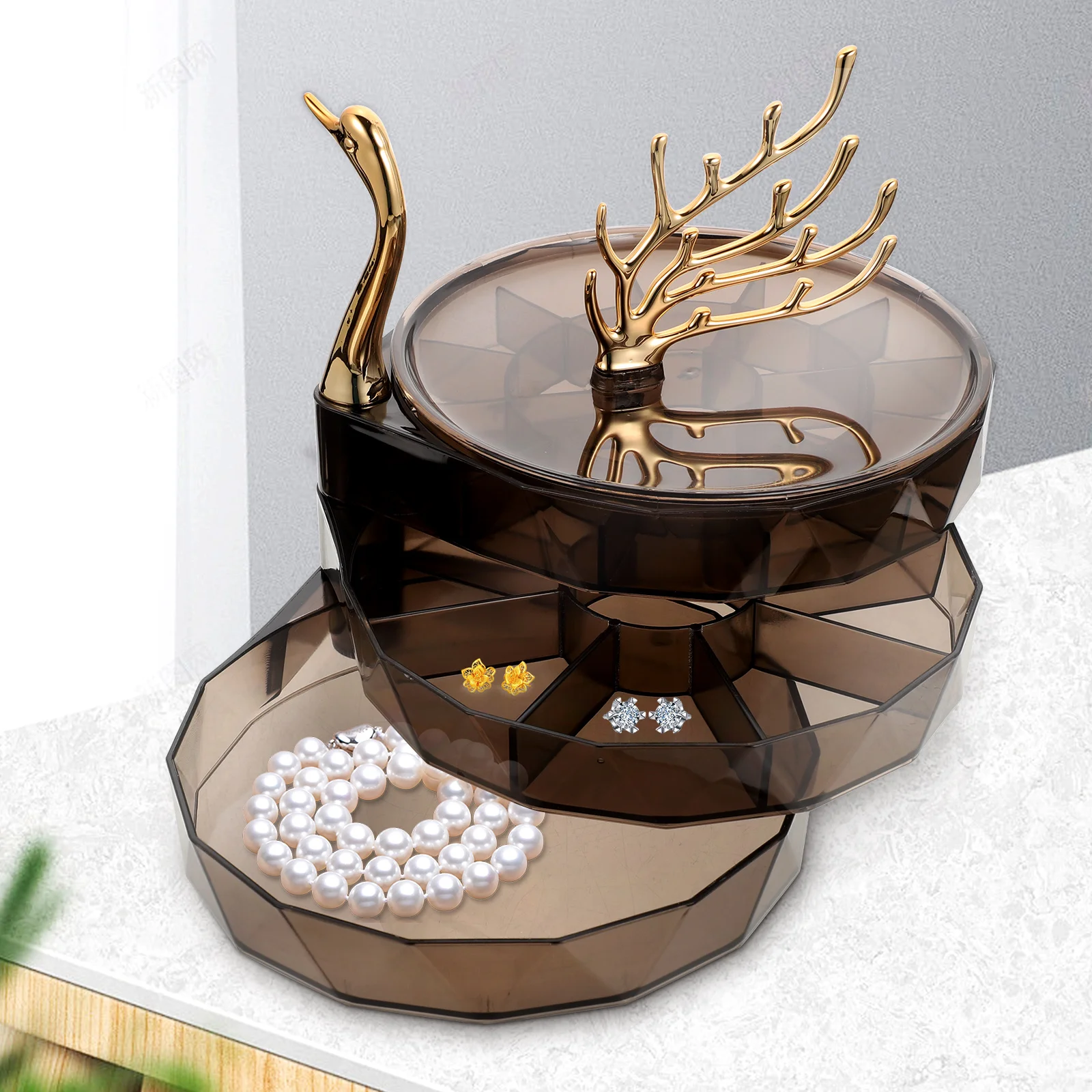 

1Pcs Decorative Desktop Jewelry Box Organizer for Earrings Rings Accessories Storage