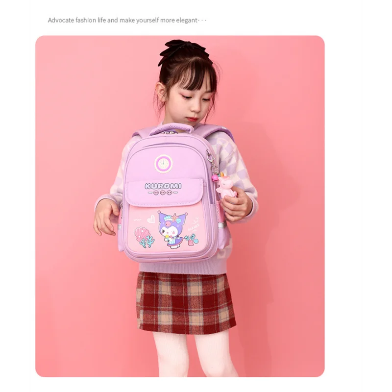 Sanrio Kuromi Cartoon-Studenten-Schultasche, rosa, große Kapazität, einfache Aufbewahrung, Anime-Mädchen, niedlicher, leichter Ridge-Rucksack für Mädchen