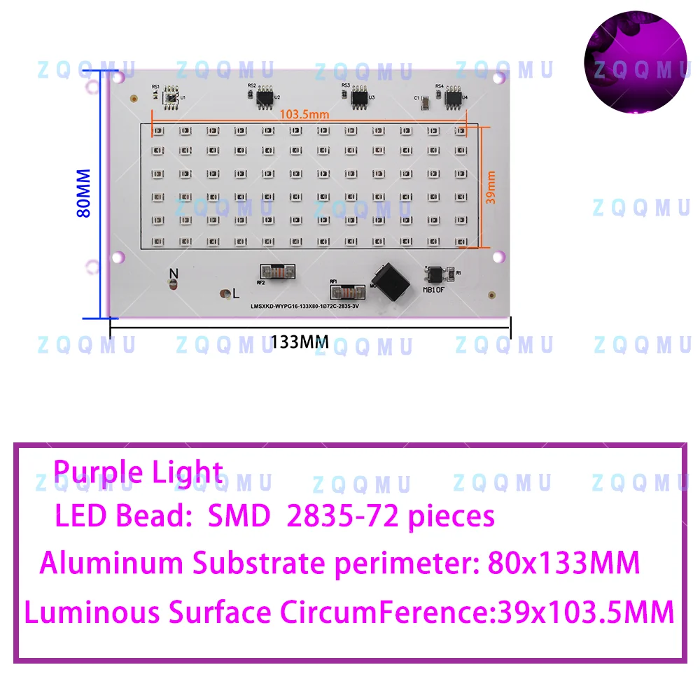 50W 100W UV LED Chip Board 395nm AC220V Driver Free PCB Lamp Bead Purple Neon For KTV Escape Room Party DIY Atmosphere Light