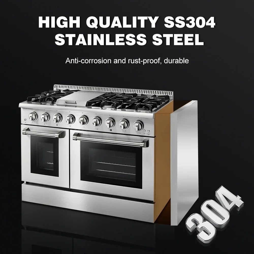 Freestanding Gas Stove Oven With Grill for 6 Burner Ranges 48 Inch High-End Stainless Steel Material