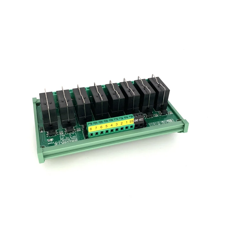 8CH DIN-Rail Optocoupler Isolated Pluggable Relay Module Contact Capacity Maximum 16A Trigger Signal 1.8V/3.3V-5V/12V/24V