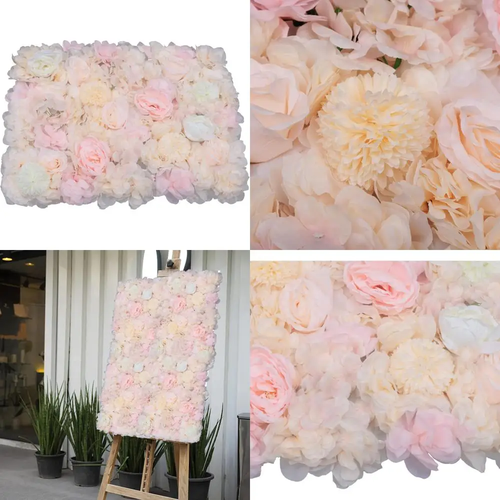 

Set of 6 Artificial Champagne Silk Flower Wall Panels for Wedding Decorations, 24x16 Inches