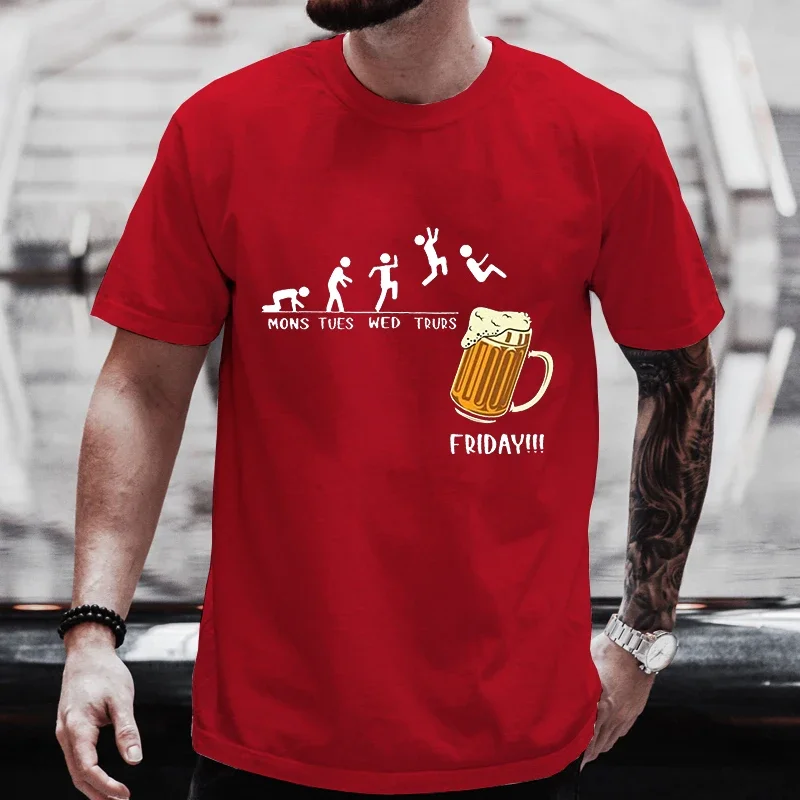 Men T-shirt Friday Beer Funny Graphic Y2k Tops Weekend Beer Drinking Lover Party Team Tees Plus Size Matching Outfit Streetwear