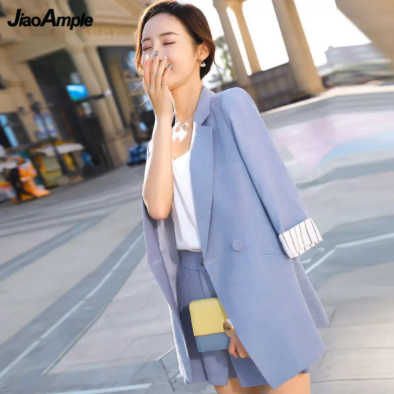 Korean Fashion Professional Wear 2024 Summer New Blazer Vest Shorts Three-piece Women\'s Five-point Sleeve Suit Coat Pant Set