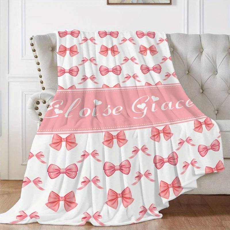 1 шт., фланелевое одеяло с розовым бантом и принтом на заказ, подарок на день матери для декора комнаты для девочек, подходит для дивана, кровати, путешествий, кемпинга