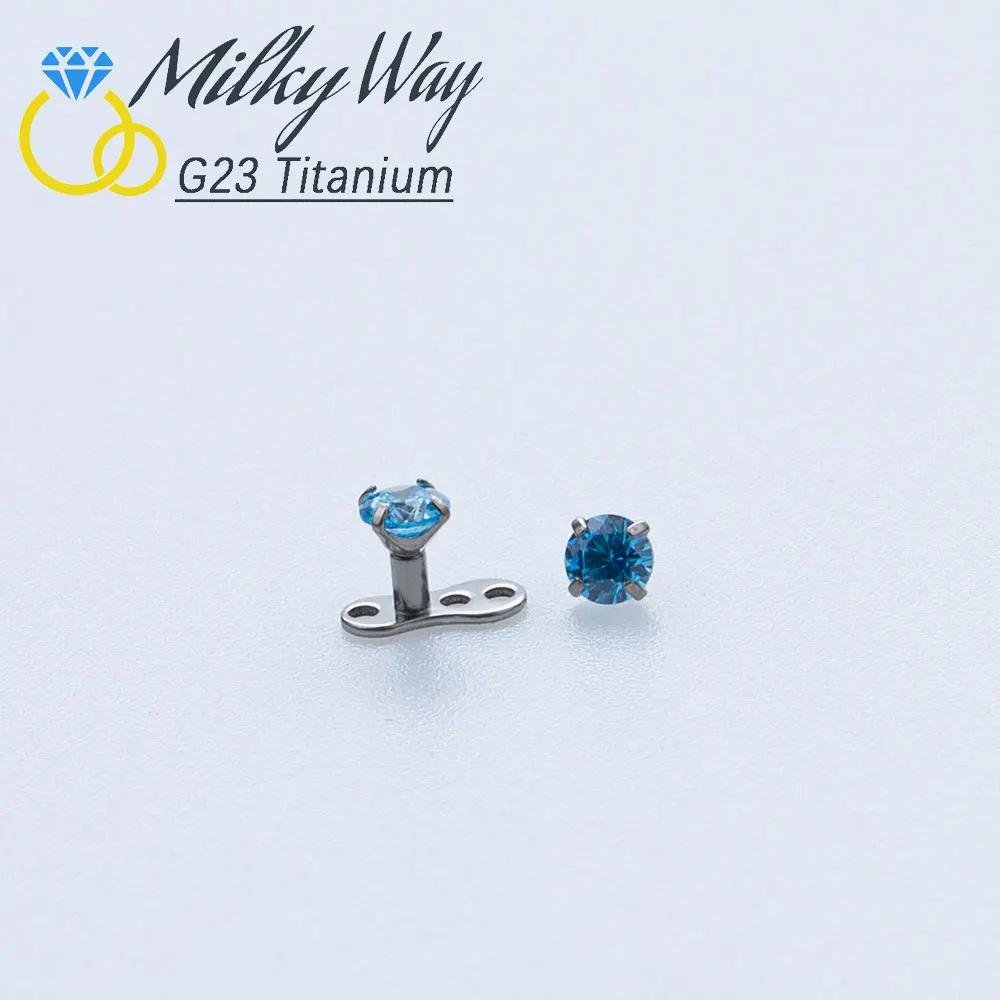 ASTM F136 Titanium Body Piercing 16G Dermal Anchor Top with CZ Stone Base Microdermal Rings Fashion Skin Diver Implants Jewelry