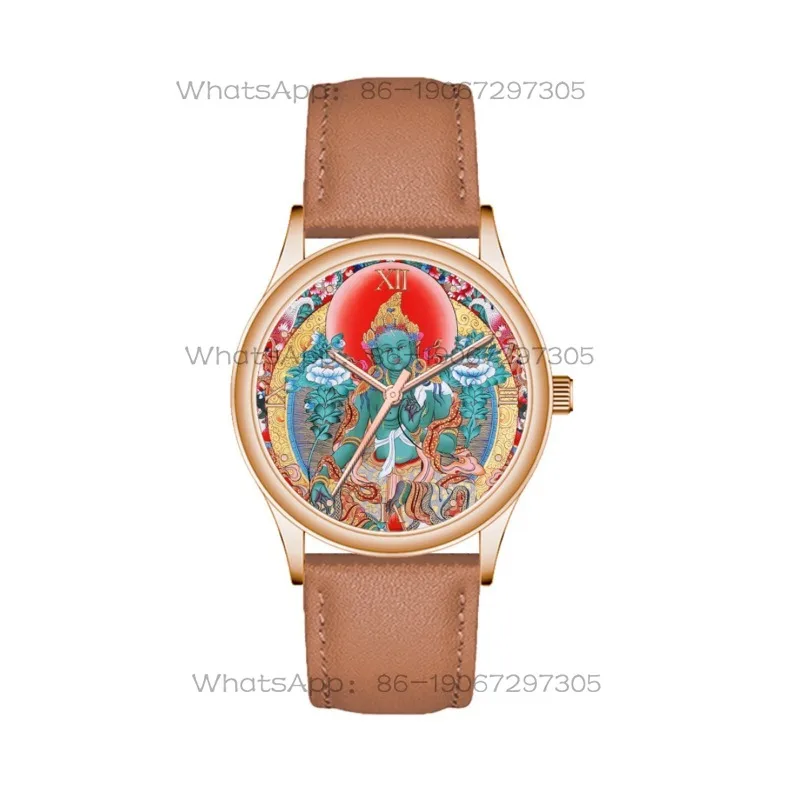 24-Hour Shipping Green Tara Heart Mantra, Safe Guard The Forbidden City White Tara Thangka Retro Zen Practice Art Watch Female view 5