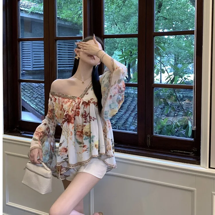 Vaion Sle V-Ne Printed Heavy Rhinestone Slim Design irt Dr Summer New Women's Faion Loose Fit ort Length