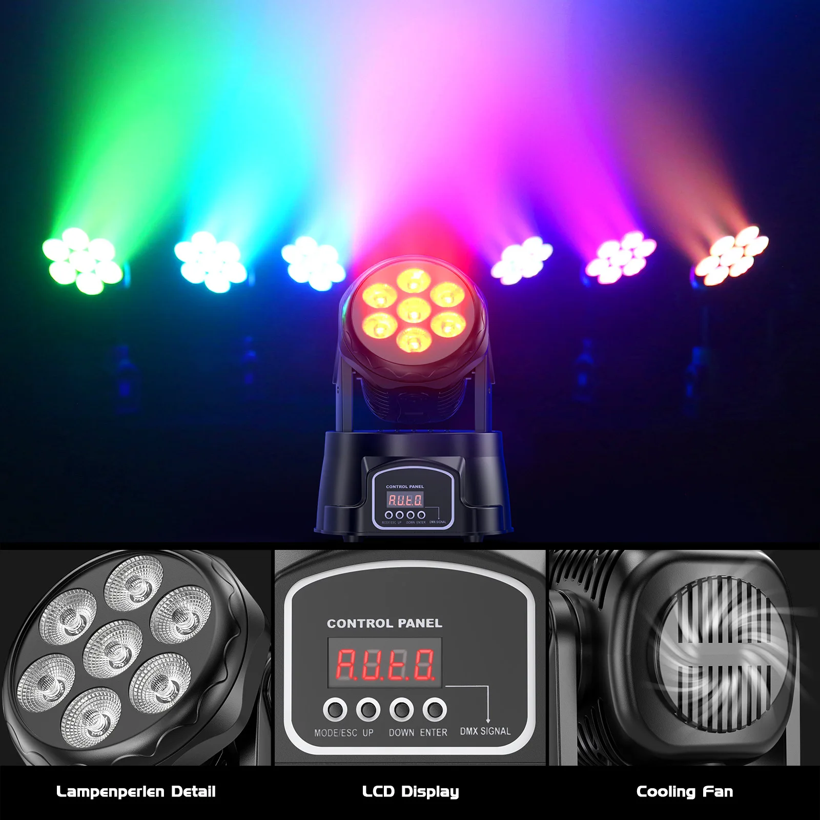 Nowy 7 * 10W RGB Party Moving Head DJ Disco Beam Patterns Stage Light Projector RGB UV LED Strobe Sound Party Holiday Wedding Lamp