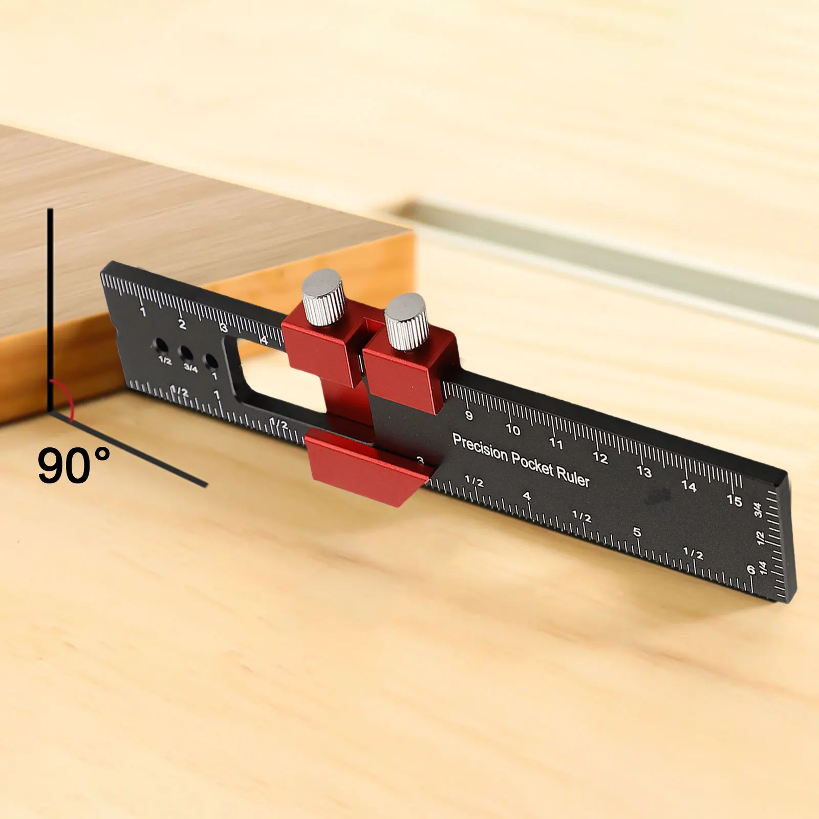 Pocket-Sized Aluminum Ruler for Woodworkers Featuring Slide Stop Functionality to Support Reliable Layout and Alignment