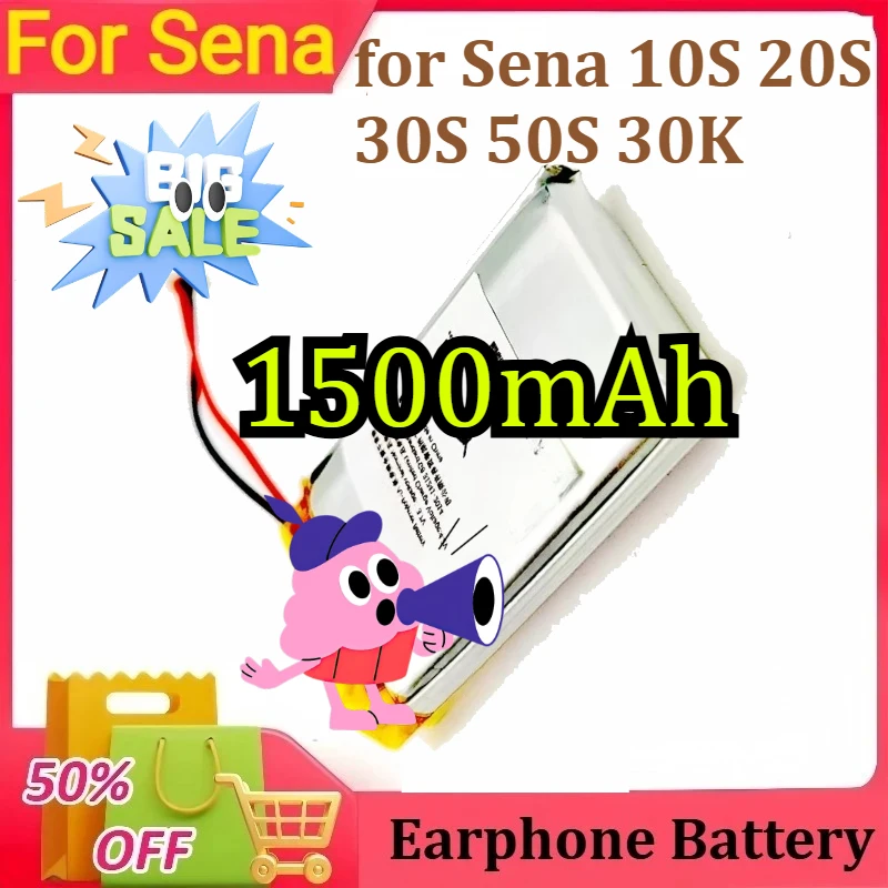 

High Capacity Rechargeable Battery for Sena 10S 20S 30S 50S 30K Motorcycle Wireless Headset Earphone Battery 1500mAh