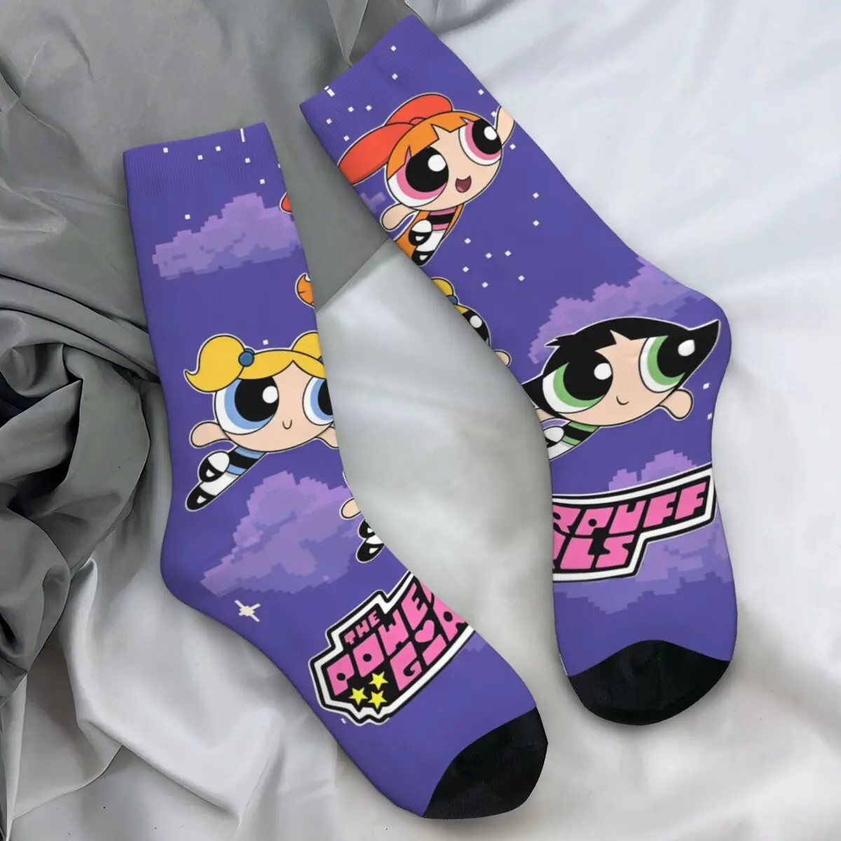 Calcetines de dibujos animados para niñas Powerpuff, medias de moda de otoño, calcetines antideslizantes para parejas, calcetines suaves y transpirables para monopatín