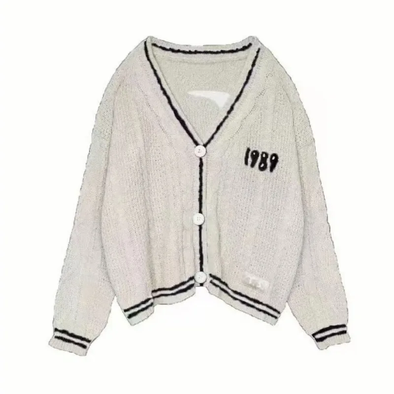 Deeptown Knit Swift Merch Cardigan Women Y2k Vintage Sweater Embroidery Korean Style Oversize Knitwear Harajuku Aesthetic Autumn
