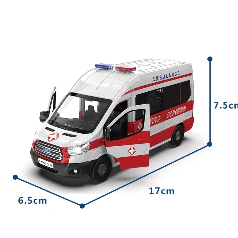 Transit Ambulance Toys Car For Children Diecast Model Vehicle Miniature Pull Back Sound & Light Collection Gift Boy Kid