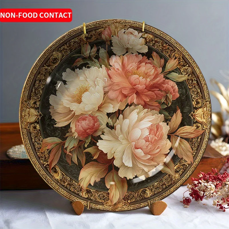 1pc Ornate Hand-Painted Floral Ceramic Decorative Plate - Round Wall-Mountable or Table Plate Suitable for Home, Weddings,