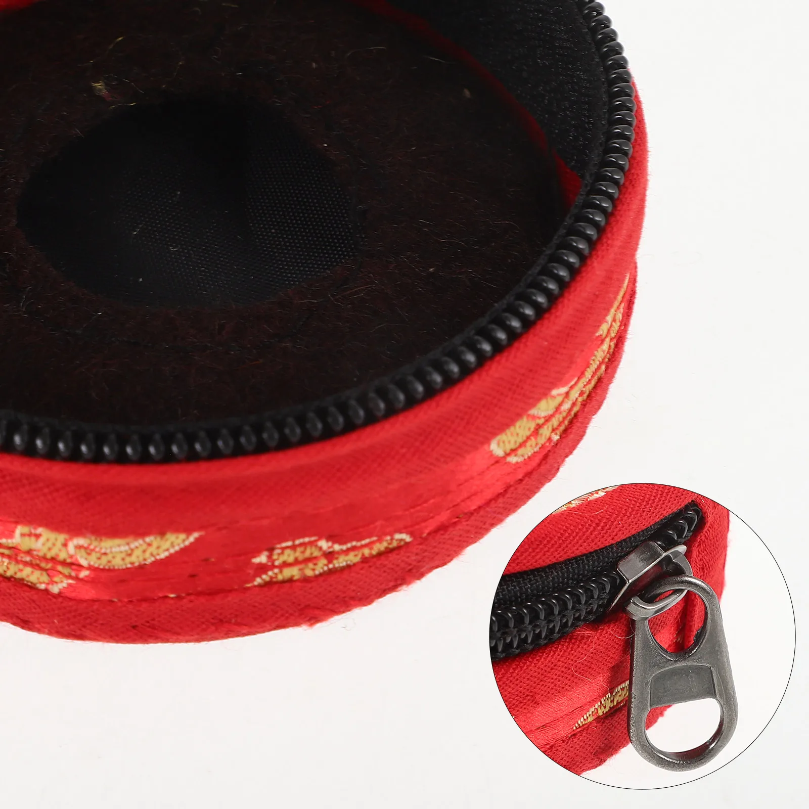 

Finger Cymbals Bell Holder 7.5cm Red Pattern Cotton Case Tingsha Pouch Storage Zipper Bag for Musical Instrument