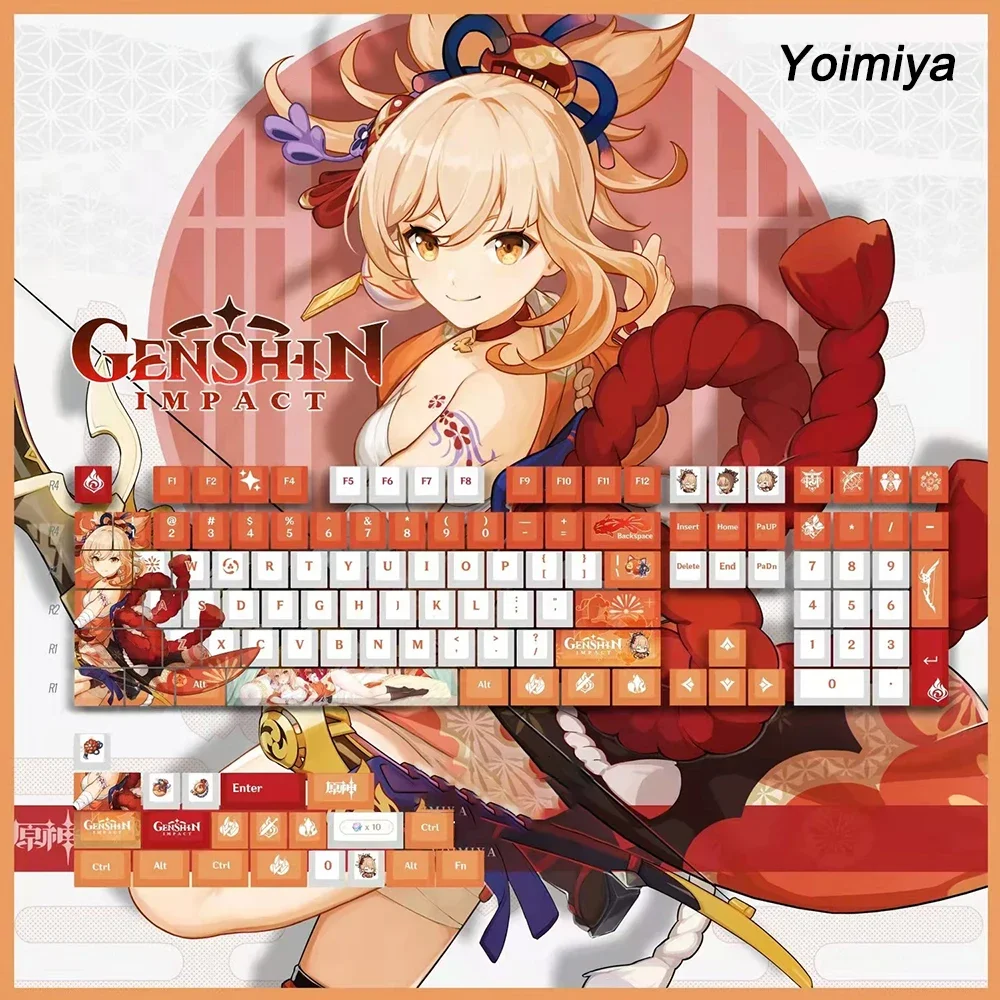 128 Tastenkappen für Genshin Impact und Honkai Impact 3, Cherry Anime Hu Tao Elysia PBT Cosplay Tastenkappen für MX-Schalter-Tastaturen – Detail 14