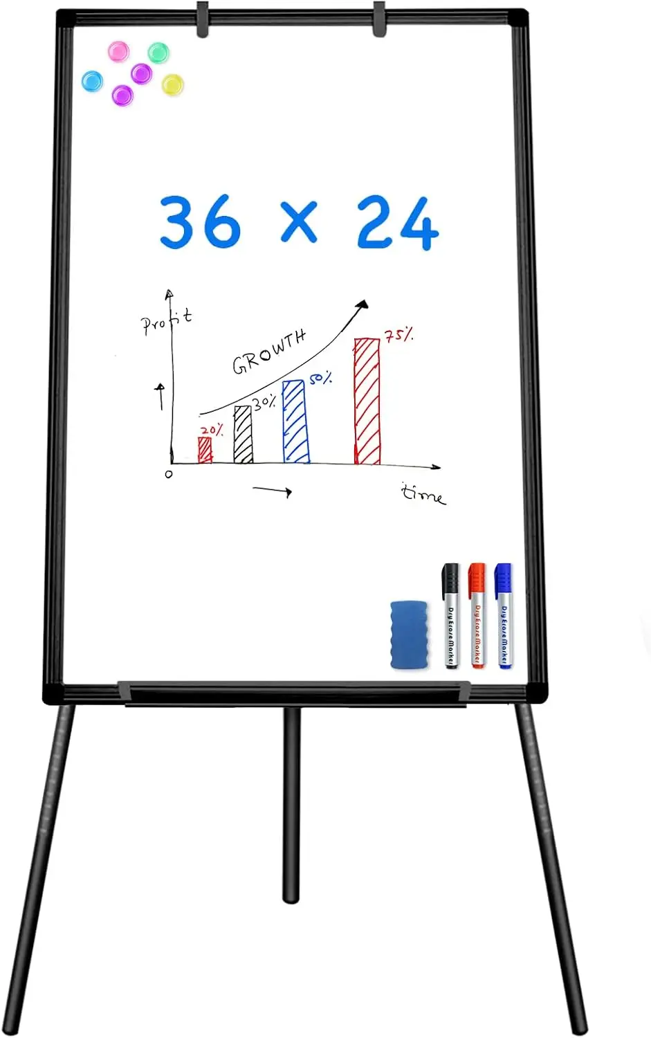 

Portable Magnetic Dry Erase Easel Board 36x24 Adjustable Height Tripod Stand for Office Home Classroom