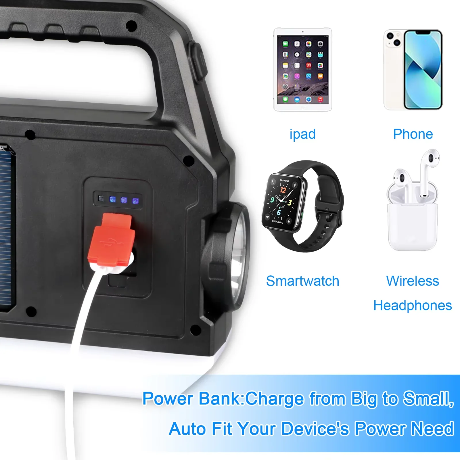 Smart Library Multifunctional Rechargeable LED Solar Linterna Search Torch Light Handle Flashlight Lantern Emergency Camping Lig