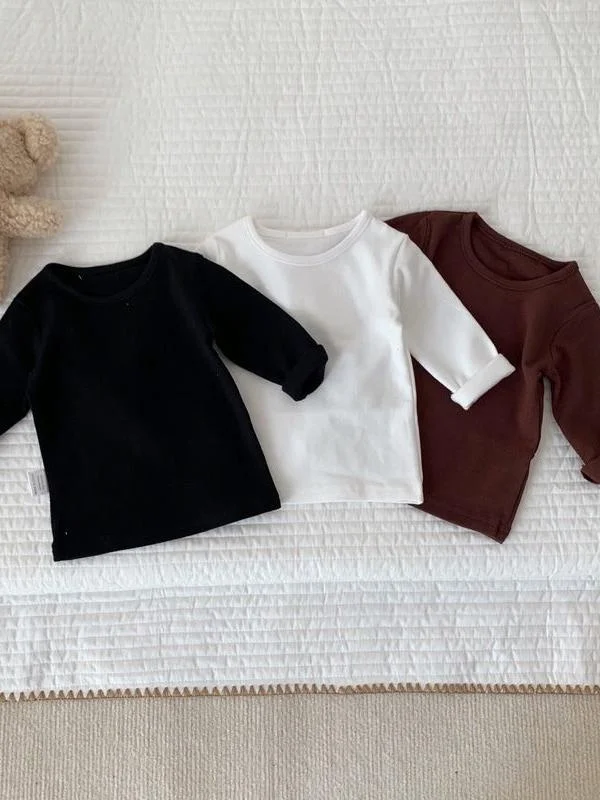 

Spring Autumn Baby Cotton Long Sve T-irt round Ne Base irt Thin White Bla Color Faionable Versatile Base Layer Top
