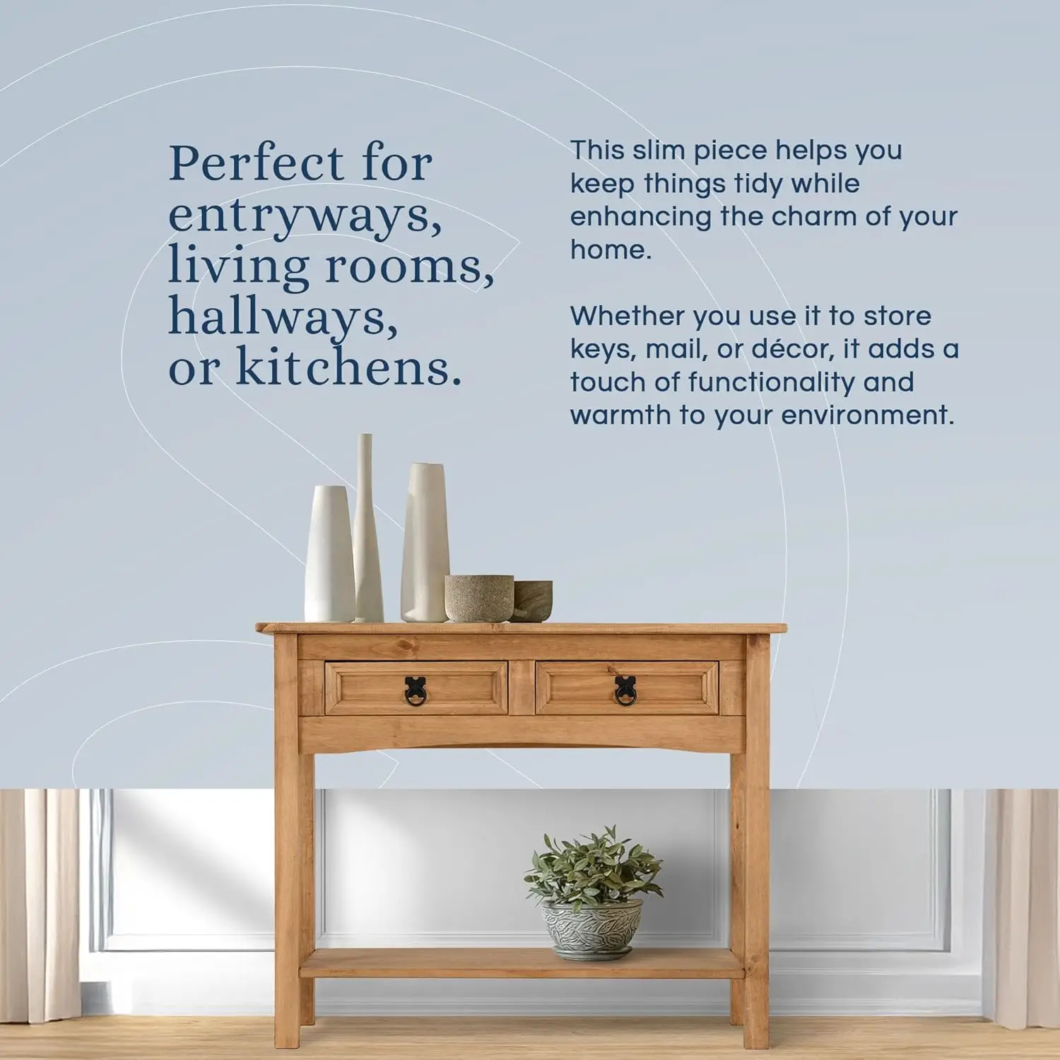 2-Drawer 32-Inch Wide Console Table - Hallway, Entrance and Kitchen Side Table - Reforested Solid Wood - Smart Space-Savi