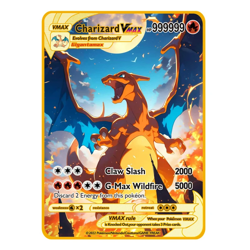 2026 Neue Pokemon Metallkarte 10000 Punkte Arceus Glurak Superkarte Golden Englisch Mewtu Vmax GX EX Weihnachtsgeschenke
