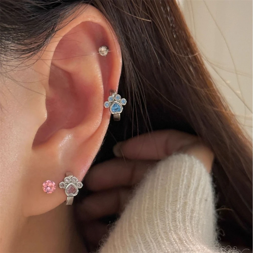 

S925 Sterling Silver Women's Korean-Style Cute Cat Paw Earrings Sweet Fashion Bear Paw Niche Creative Jewelry