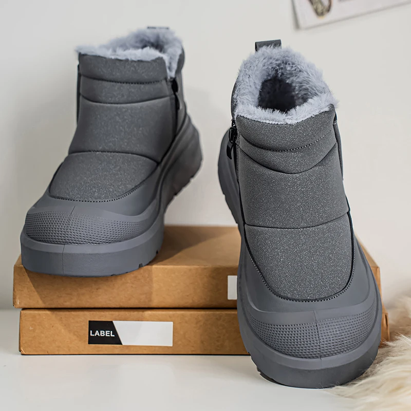 الشتاء في الهواء الطلق الأحذية القطنية للرجال أفخم حذاء الثلج عالي الرقبة دافئ موضة اليدوية حذاء كاجوال مع الفراء مقاوم للماء عدم الانزلاق حذاء من الجلد