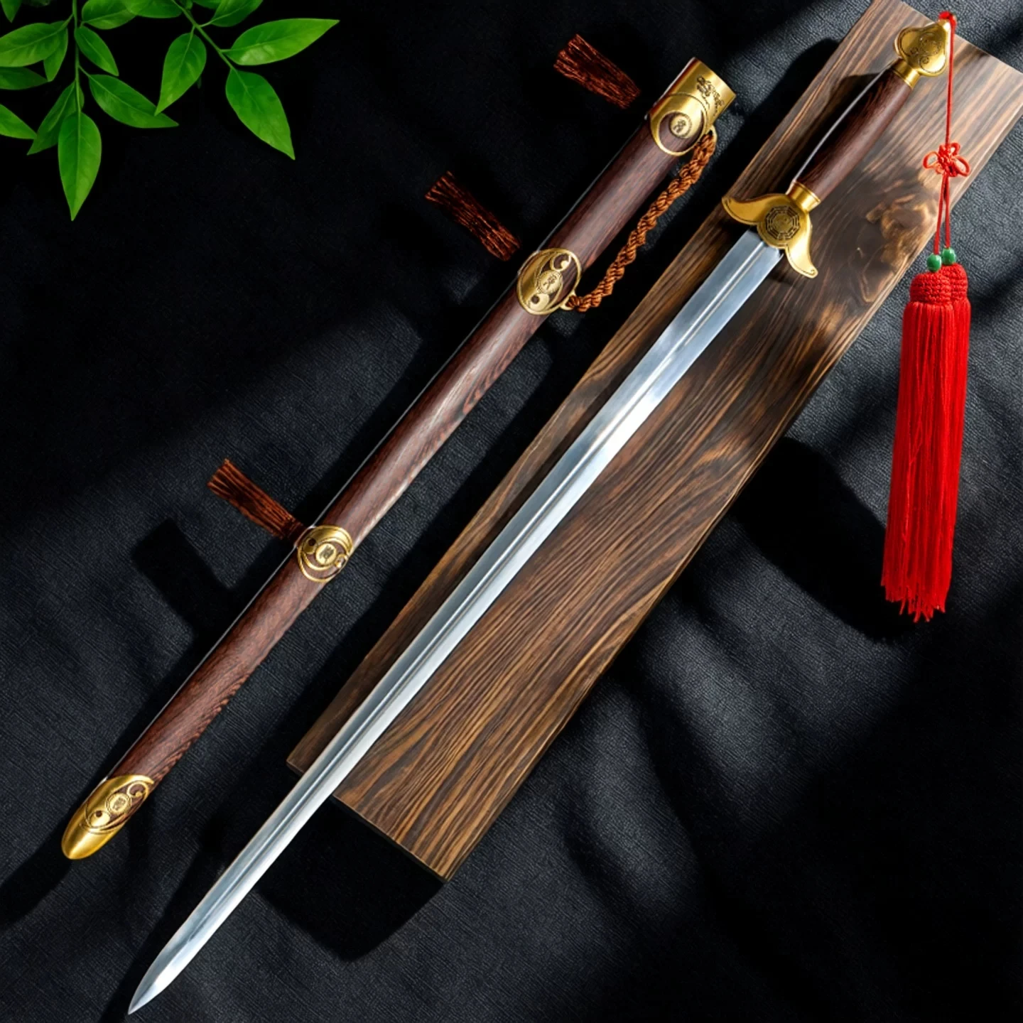 Jingyue Tai Chi Practice Sword Manganese Steel Flexible Blade Antique Alloy Fittings Wenge Wood Scabbard Arts Morning Exercise