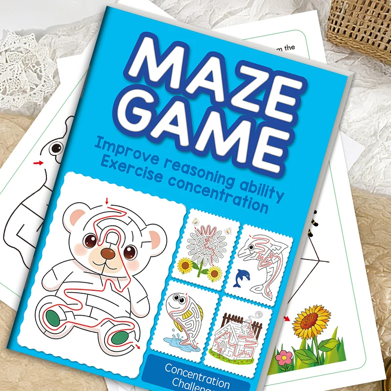 Children's Fun Maze Drawing Book Activity Book, Improving Pen Control Logical Thinking 32 Pages of Colorful Maze Patterns view 5