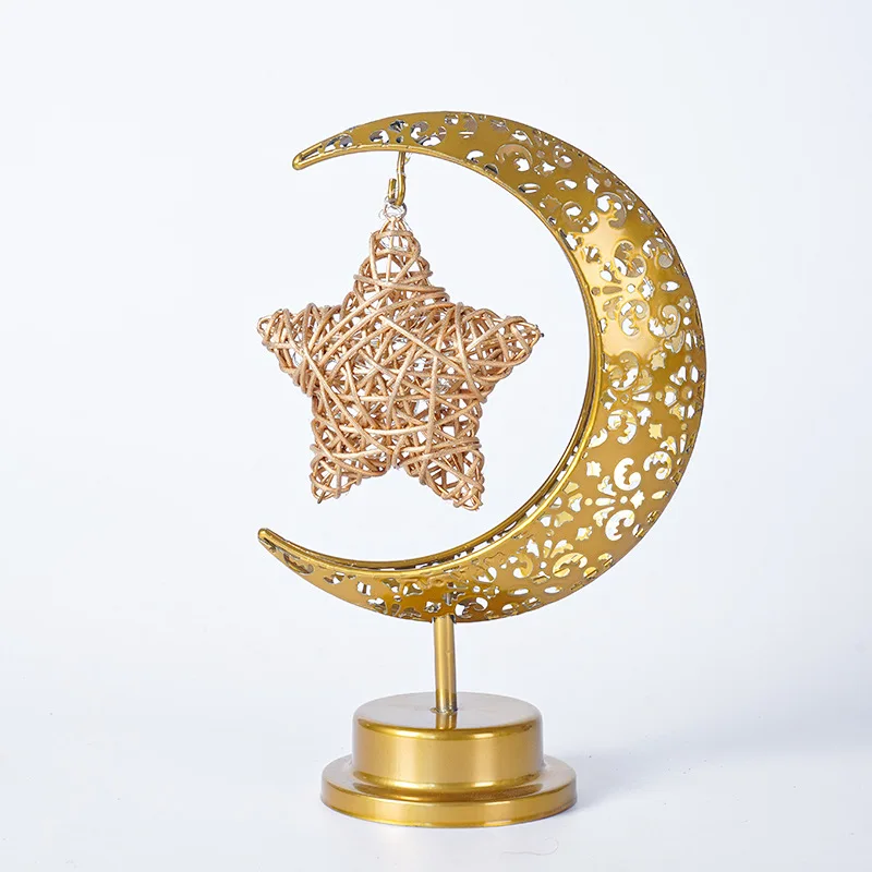 

LED Wrought Iron Lantern Star Moon Round Ball Night Light Middle East Festival Decoration Bedroom Table Lamp Modeling Lamp