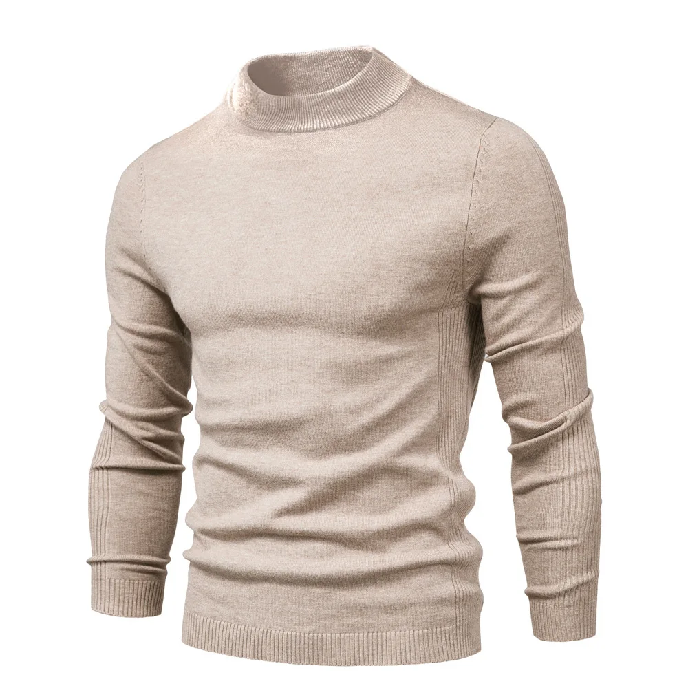 Jerseys informales de Color sólido para hombre, prendas de punto de Cuello medio alto, ropa de marca de moda, otoño e invierno, nuevo