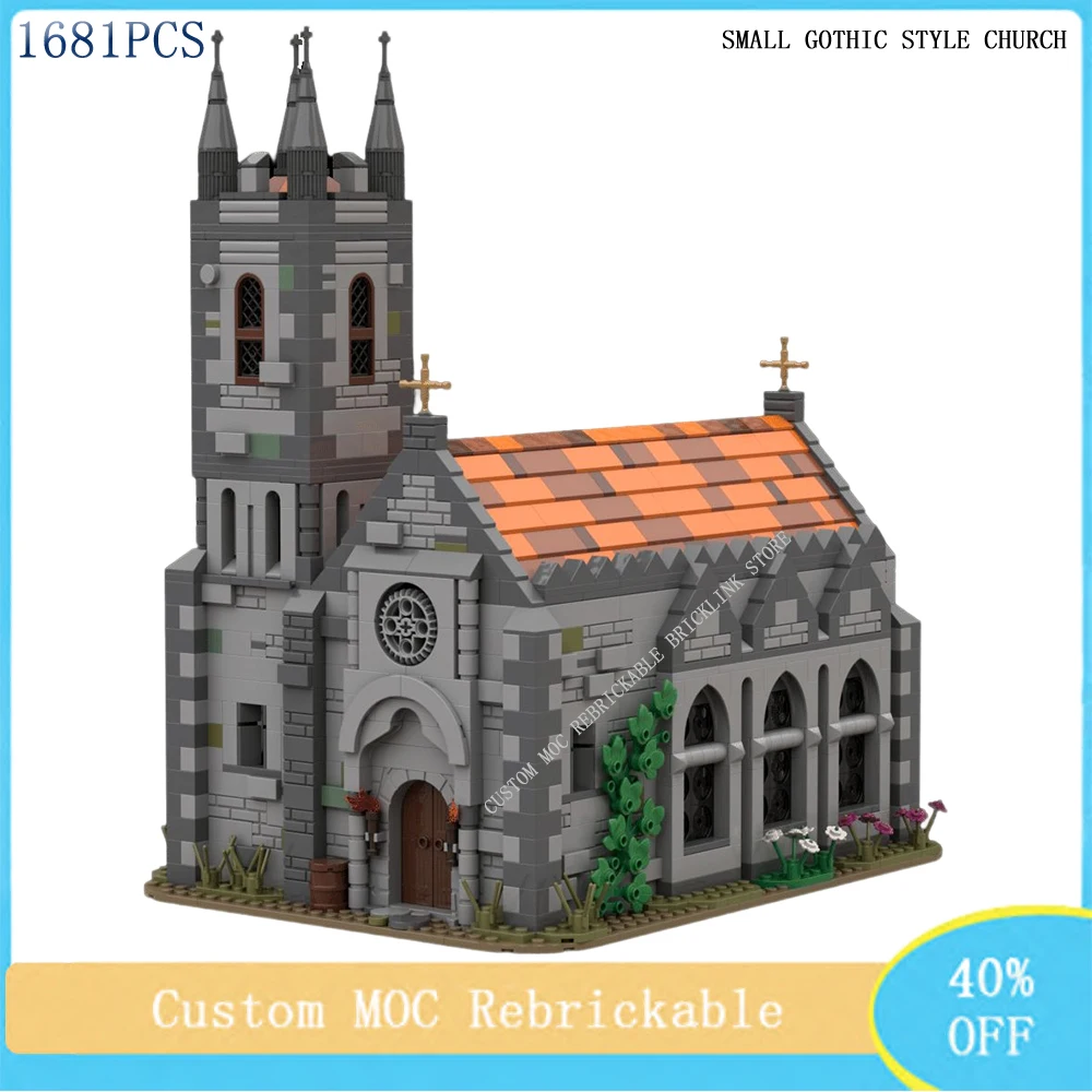 1681PCS Retro Architecture Medieval Castle Modular Gothic Church MOC Children's Birthday Toy DIY Christmas Holiday Gift