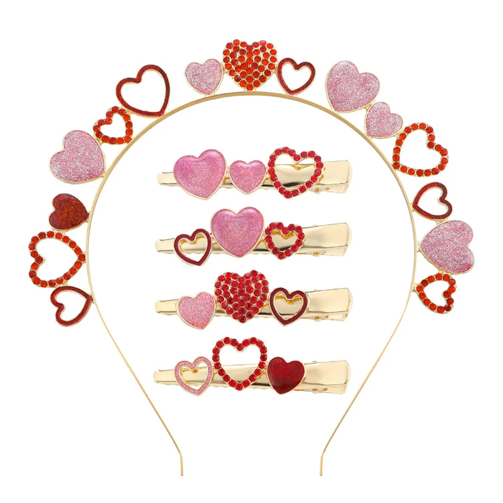 1Set Heart Headband and Hair Clips Romantic Festival Party Wedding Accessory for Girls Valentine Day Gift Idea