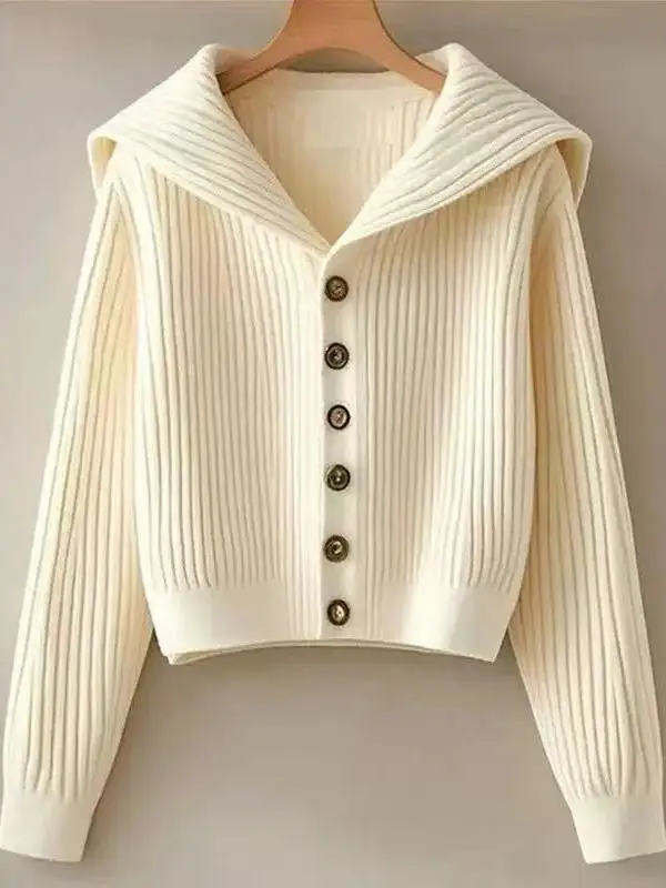 

Faionable ort вязаный темно-синий свитер с воротником, пальто, женский кардиган на одной пуговице, топ из полиэстера, весна-осень-зима