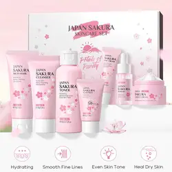 LAIKOU 7PCs Facial Skin Care Set Gentle Skin Cleaning Travel Skincare Set For Girls W/ Cleanser Toner Face Serum Cream Eye Cream