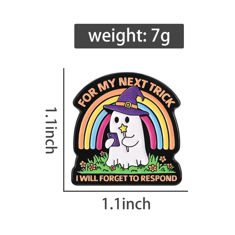Cute Ghost Witch Enamel Pin Forget To Respond Funny Magic Trick Brooch Badges Backpack Accessories Gifts for Friends