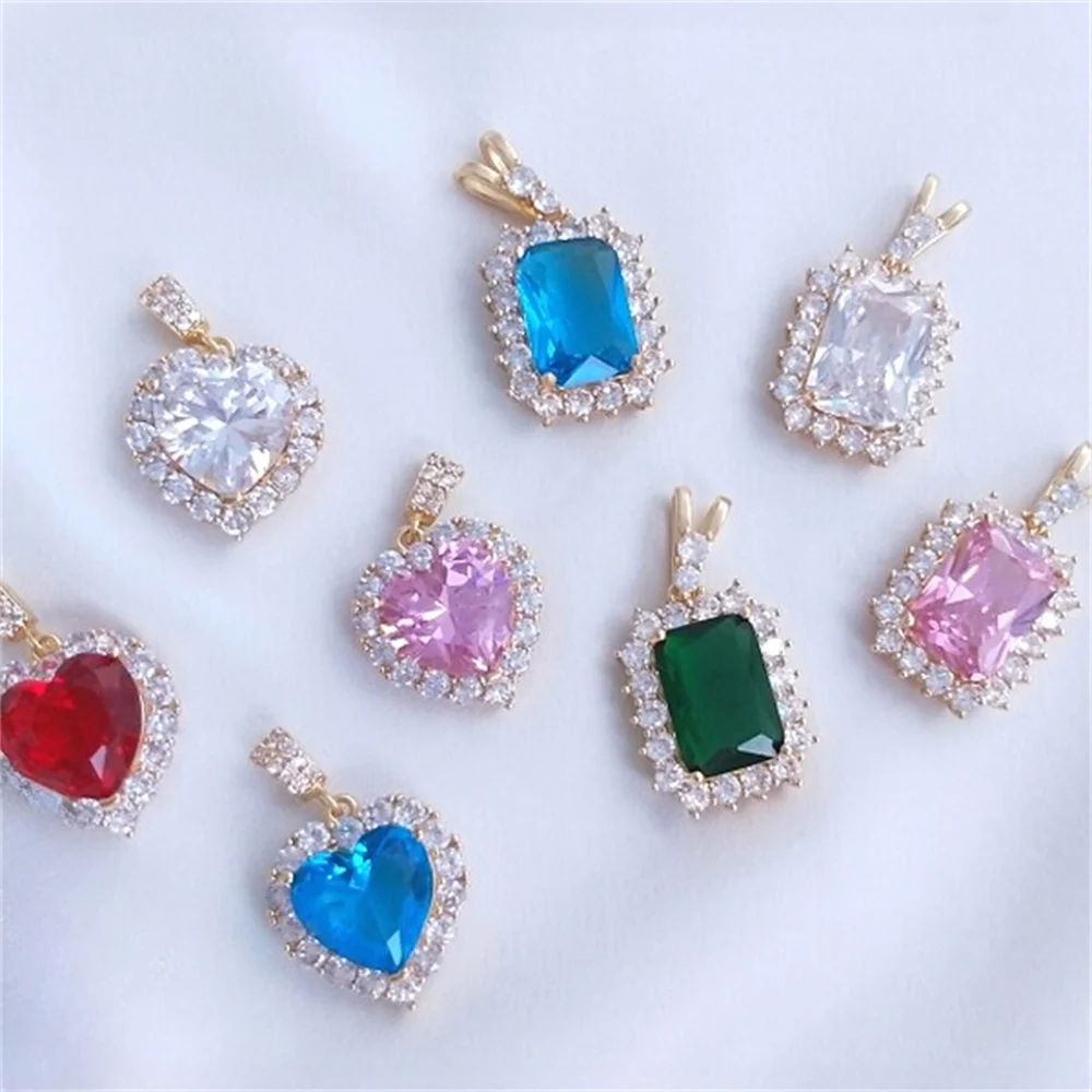 14K in The Heart of The Sea Crystal Zircon Hearts Emerald Rectangular Pendant Diy Necklace Sweater Chain Pendant K223