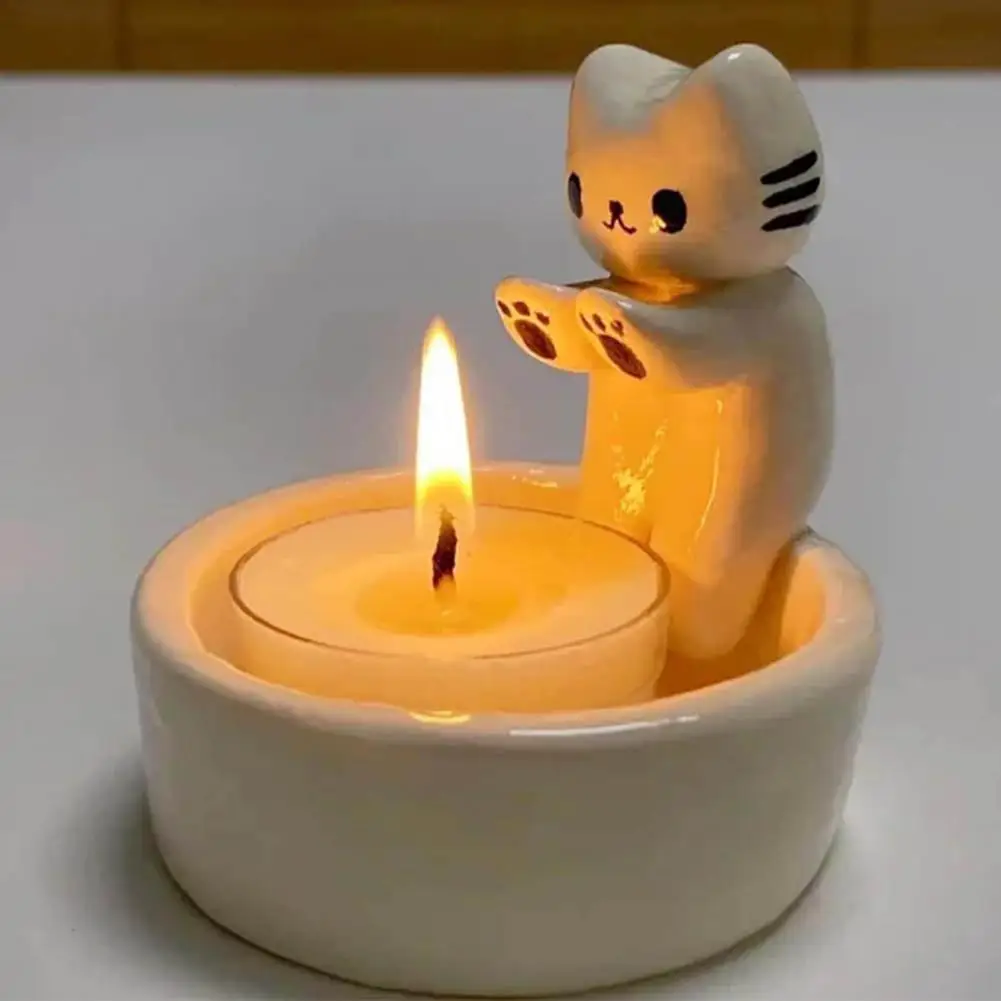 Kitten Candle Holder Cute Grilled Cat Aromatherapy Candle Holder Desktop Decorative Cat Figurine Candle Stand Birthday Gifts