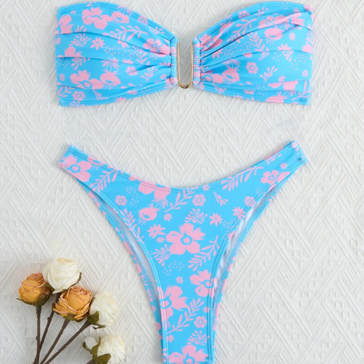 U-wire Bikinis 2025 Women High Waist Swimwear Floral Print Swimsuit Female Beachwear Summer Bathers Bathing Swimming Swim Suit