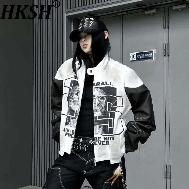 

Мужская куртка-косуха HKSH, новая коллекция Весна-Осень, с принтом американского черепа, в стиле пэчворк, из искусственной кожи с эффектом состаривания, модель HK19084