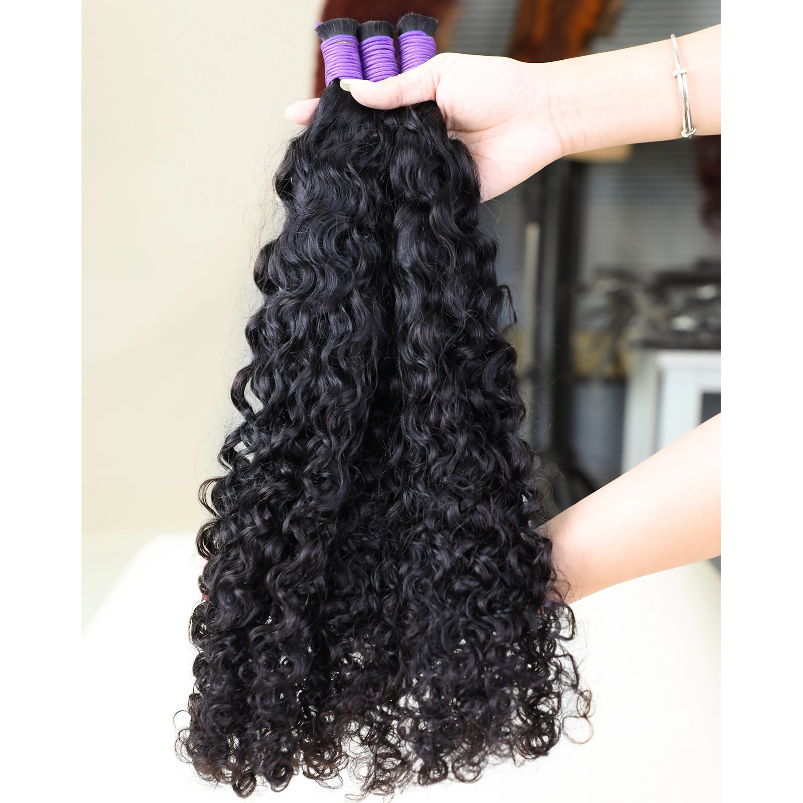 Brazilian Water Wave Hair Extensions Bulk, Natural Preto, Sem Tranças De Trama, Cabelo Humano Em Massa, Alta Qualidade Virgem Cabelo Em Massa, 14-30in