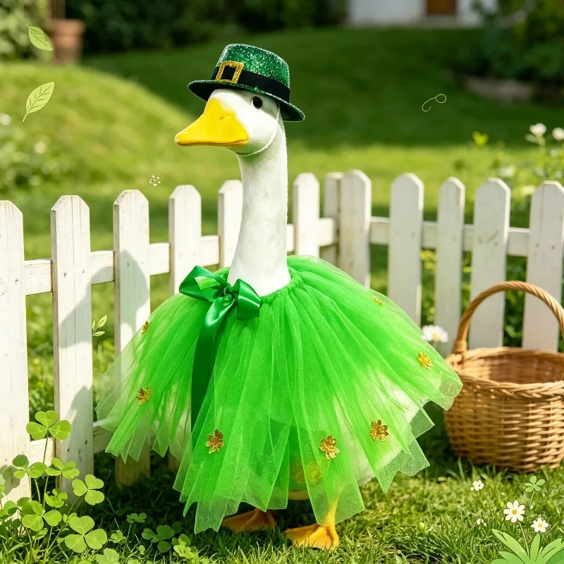 2026 New Irish Themed Outfit Set for 23 Inches Porch Goose Holiday Lawn Goose Decor, Goose Statue Not Included