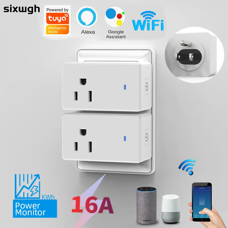 

Sixwgh Smart WiFi Socket American Standard Plug 10A/16A Bidirectional Remote Control Alexa Google Home Timer