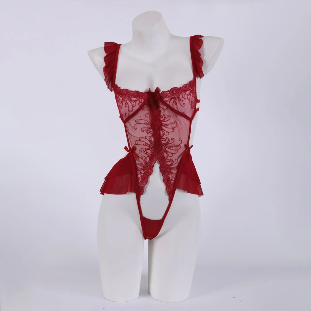 Sexy Ouvert Dessous Frauen Spitze Hohl Bodysuit Exotische Pyjamas Teddy Babydoll Kleid Tiefe V Offenen Schritt Porno Unterwäsche Set