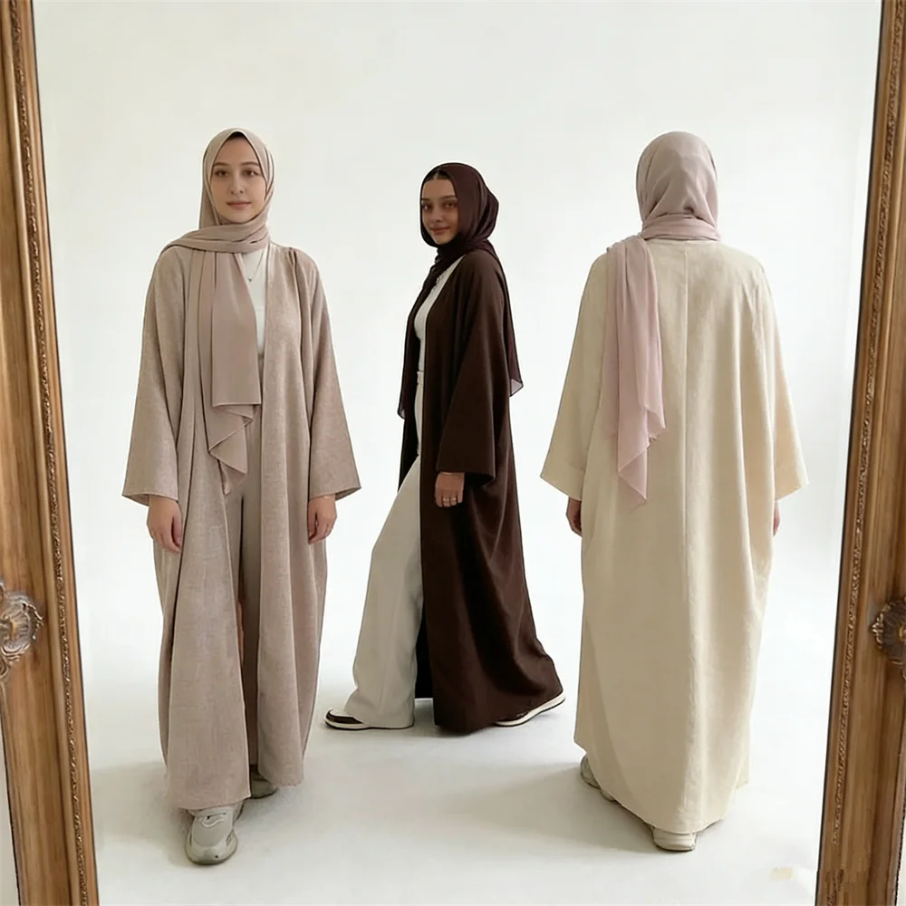 Neue Ramadan Dubai Abaya Muslimische Frauen Kleid Modest Kebaya Kaftan Marocain Frauen Robe Islam Jalabiya Türkei Kaftan Kimono Strickjacke