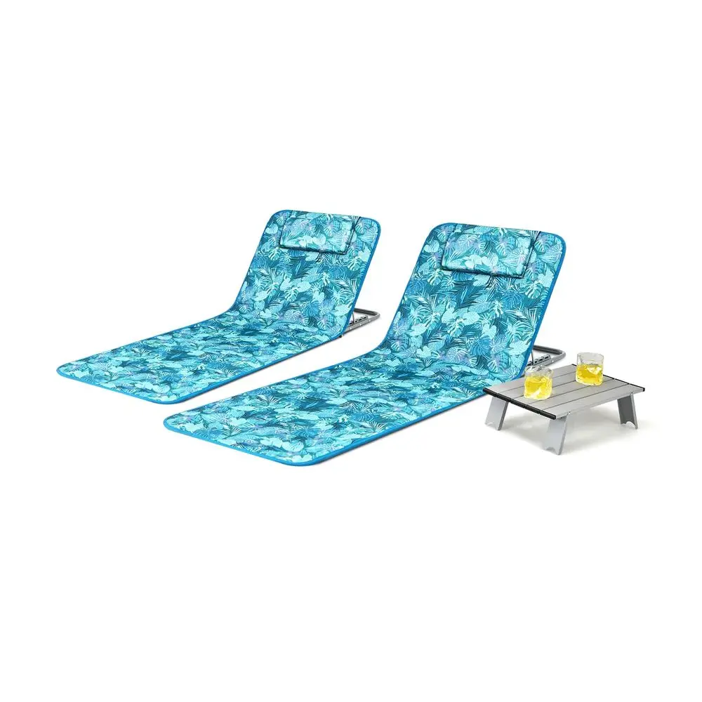 

3Piece Beach Lounge Chairs, Outdoor Lounger with Side Table, 5 Reclining Positions, Lightweight amp Portable Tanning Chairs for