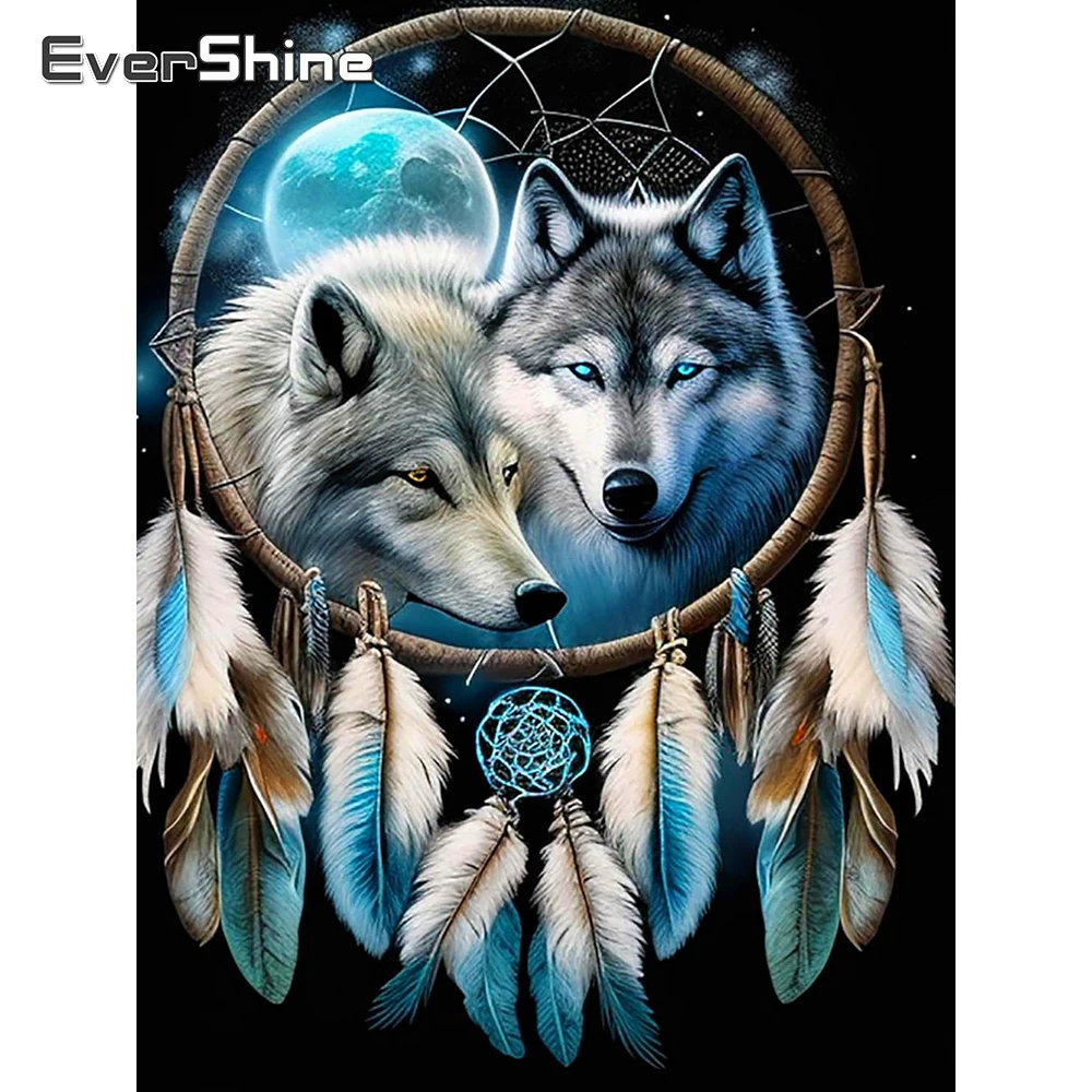 Evershine Printed Cross Stitch Kit Animal Needlework Embroidery Supplies Wolf 5D DIY Picture Dream Catcher Wall Decor